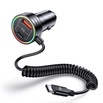 Usams US-CC167 biloplader 60W med USB-C, USB-A-port og USB-C-kabel - sort