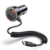 Usams US-CC167 biloplader 60W med USB-C, USB-A-port og USB-C-kabel - sort