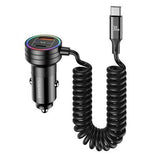 Usams US-CC167 biloplader 60W med USB-C, USB-A-port og USB-C-kabel - sort