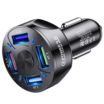 QC3.0 Hurtig Biloplader BK-358 - 4 x USB - Sort