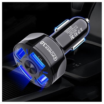QC3.0 Hurtig Biloplader BK-358 - 4 x USB - Sort