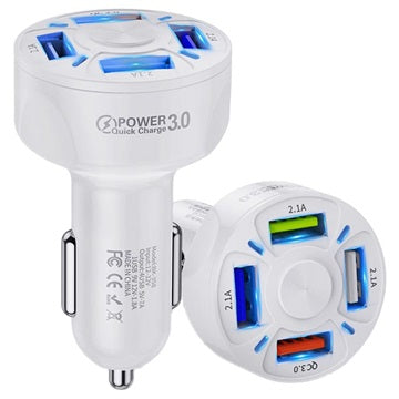 QC3.0 Hurtig Biloplader BK-358 - 4 x USB - Hvid