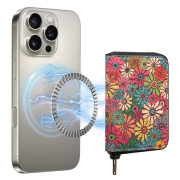 V16 Magnetisk kortholder med lynlås - MagSafe-kompatibel - farverige blomster