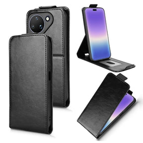 Huawei Pura 90 lodret flip-etui med stativ - sort
