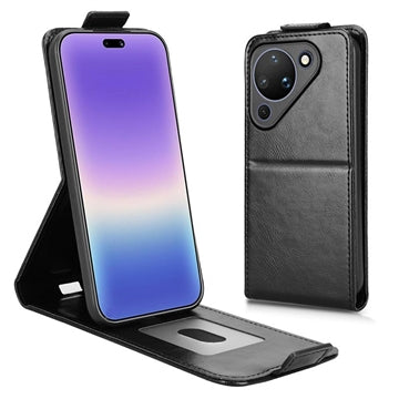 Huawei Pura 90 lodret flip-etui med stativ - sort