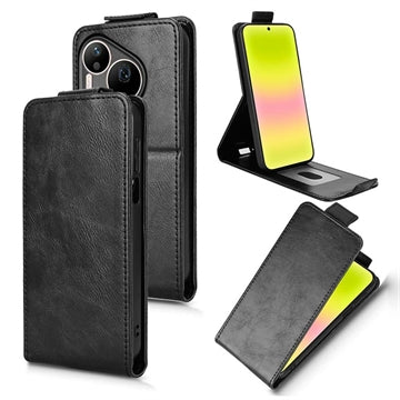 Huawei Pura 90 Pro lodret flip-etui med stativ - sort