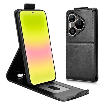 Huawei Pura 90 Pro Max lodret flip-etui med stativ - sort