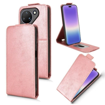 Huawei Pura 90 lodret flip-etui med stativ - rosaguld