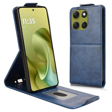 Motorola Moto G86 lodret flip-etui med stativ - Mørkeblå