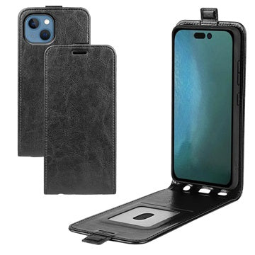 iPhone 14 Vertikal Flip Cover med Kortholder - Sort