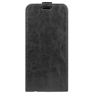 Nokia C32 Vertikal Flip Taske med Kortholder - Sort