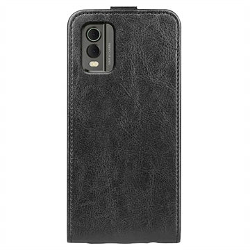 Nokia C32 Vertikal Flip Taske med Kortholder - Sort