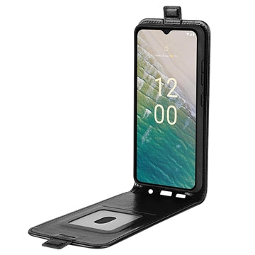 Nokia C32 Vertikal Flip Taske med Kortholder - Sort