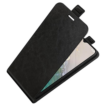 Nokia C32 Vertikal Flip Taske med Kortholder - Sort