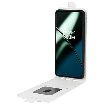 OnePlus 11 Vertikal Flip Taske med Kortholder - Hvid