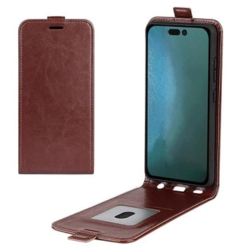 iPhone 14 Pro Vertikal Flip Taske med Kortholder - Brun