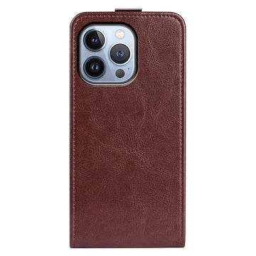 iPhone 14 Pro Vertikal Flip Taske med Kortholder - Brun