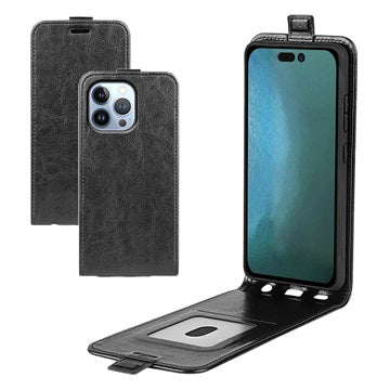 iPhone 14 Pro Max Vertikal Flip Taske med Kortholder - Sort