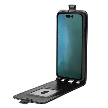 iPhone 14 Pro Max Vertikal Flip Taske med Kortholder - Sort