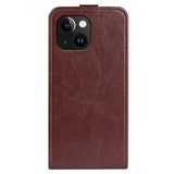 iPhone 15 Plus Vertikal Flip Taske med Kortholder - Brun