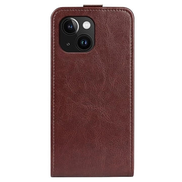 iPhone 15 Plus Vertikal Flip Taske med Kortholder - Brun