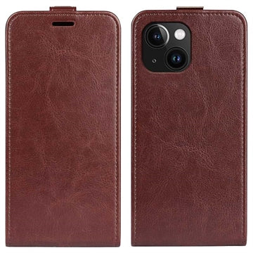 iPhone 15 Plus Vertikal Flip Taske med Kortholder - Brun