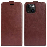 iPhone 15 Plus Vertikal Flip Taske med Kortholder - Brun