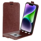 iPhone 15 Plus Vertikal Flip Taske med Kortholder - Brun