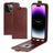iPhone 15 Pro Vertikal Flip Taske med Kortholder - Brun