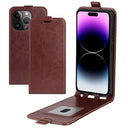 iPhone 15 Pro Vertikal Flip Taske med Kortholder - Brun