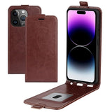 iPhone 15 Pro Vertikal Flip Taske med Kortholder - Brun