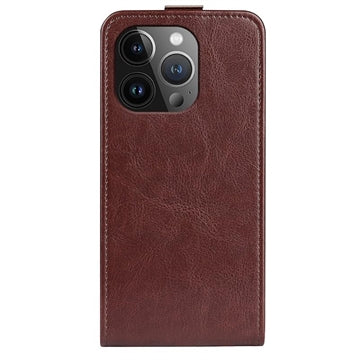 iPhone 15 Pro Vertikal Flip Taske med Kortholder - Brun