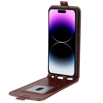 iPhone 15 Pro Vertikal Flip Taske med Kortholder - Brun