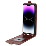 iPhone 15 Pro Max Vertikal Flip Taske med Kortholder - Brun