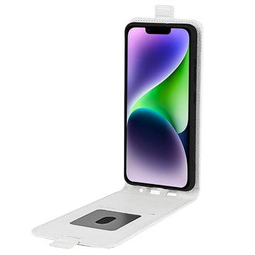 iPhone 15 Vertikal Flip Taske med Kortholder - Hvid