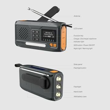 WR-6B Solar-håndsving nødradio DAB med LED-lommelygte - sort