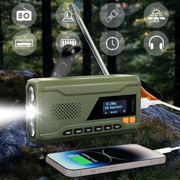 Bærbar Solar Håndsving Nødradio m. LED Lommelygte, Powerbank WR-6D - DAB/FM, 4500mAh