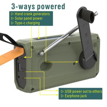 Bærbar Solar Håndsving Nødradio m. LED Lommelygte, Powerbank WR-6D - DAB/FM, 4500mAh