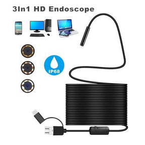 Vandtæt 8mm Endoskop / Inspektionskamera - USB, MicroUSB, Type-C - 10m
