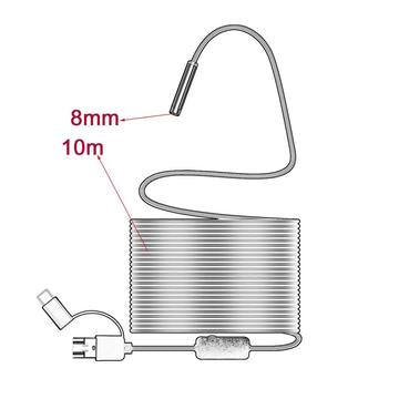 Vandtæt 8mm Endoskop / Inspektionskamera - USB, MicroUSB, Type-C - 10m
