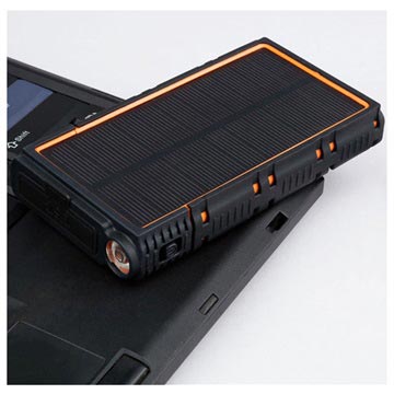 Vandtæt Solcellelader med Dobbelt USB - 10000mAh - Orange / Sort