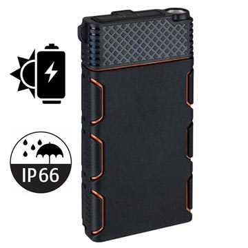 Vandtæt Solcellelader med Dobbelt USB - 10000mAh - Orange / Sort