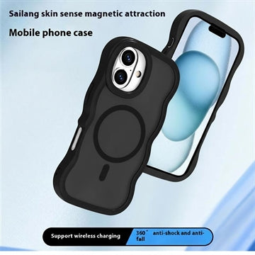 iPhone 16 Bølgekant magnetisk hybrid cover - sort