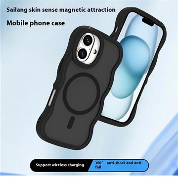 iPhone 16 Plus Bølgekant magnetisk hybrid cover - sort