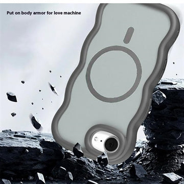 iPhone 16e/17e Bølgekant magnetisk hybrid cover - grå