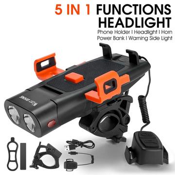 West Biking YP0701321 5-i-1 cykellygte med telefonholder og powerbank-funktion - sort