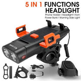 West Biking YP0701321 5-i-1 cykellygte med telefonholder og powerbank-funktion - sort
