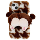 3D Plush Furry Vinter iPhone 14 Plus TPU Cover - Brun Corgi