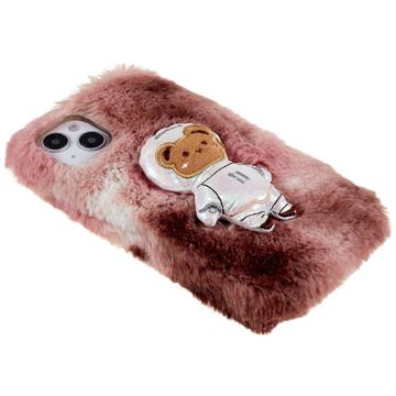 3D Plush Furry Vinter iPhone 14 Plus TPU Cover - Brun Bjørn