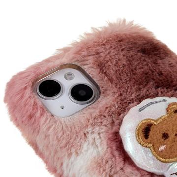 3D Plush Furry Vinter iPhone 14 Plus TPU Cover - Brun Bjørn